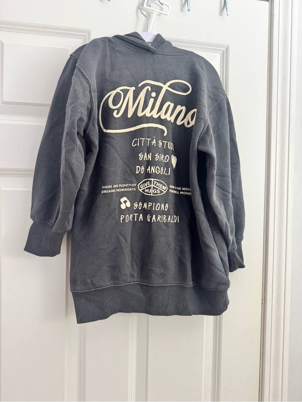 Zara grey Hoodie with Cream 'Milano' Script Graphic